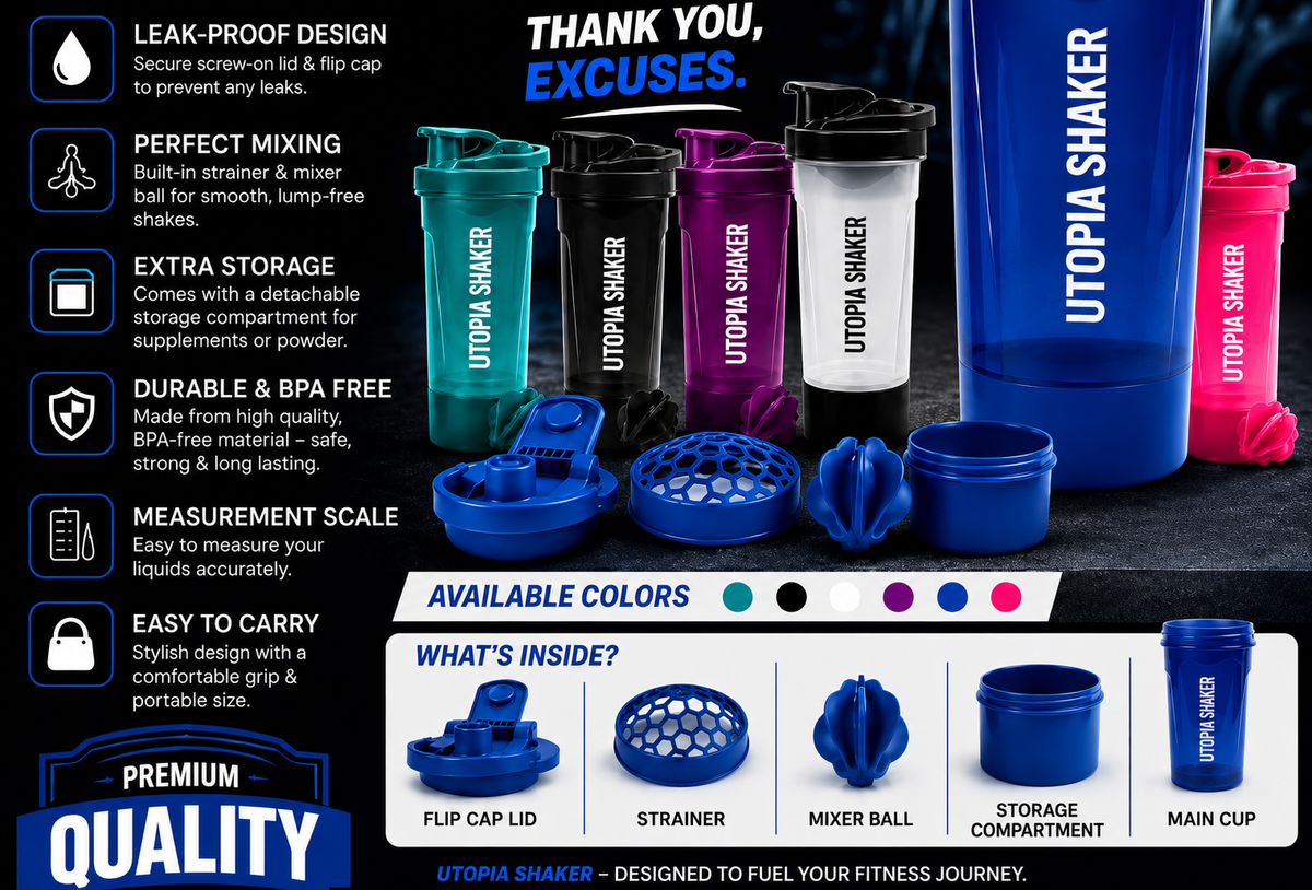 Utopia Shaker Bottle – Premium Protein &amp; Creatine Shaker